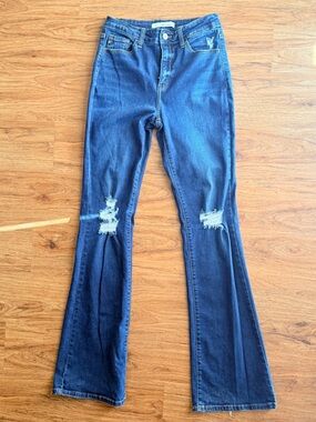 KanCan Dark Blue Distressed Flare Jeans